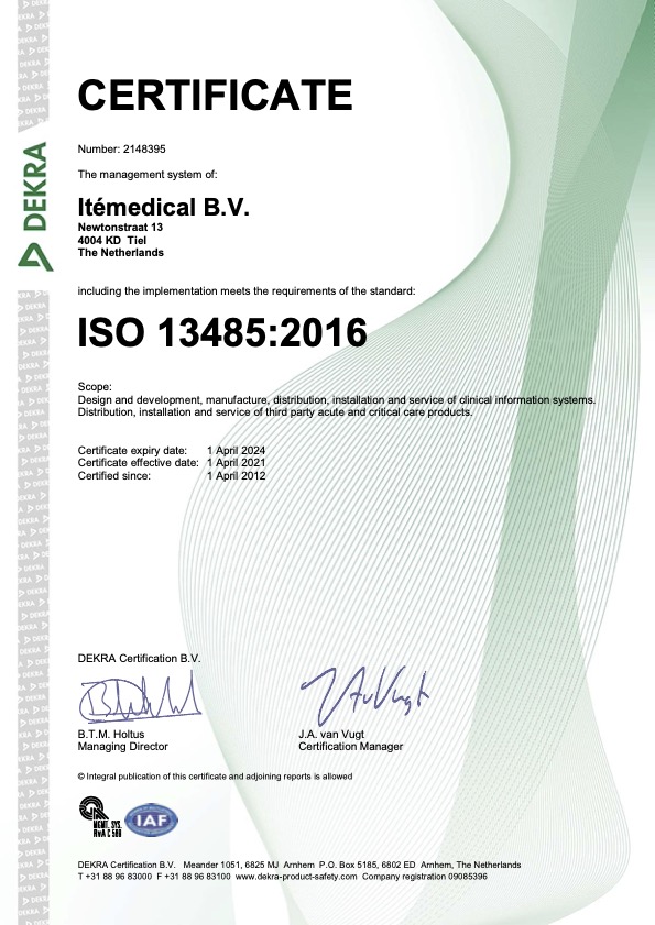 Itémedical bedrijfsbrede certificering: ISO 13485:2016