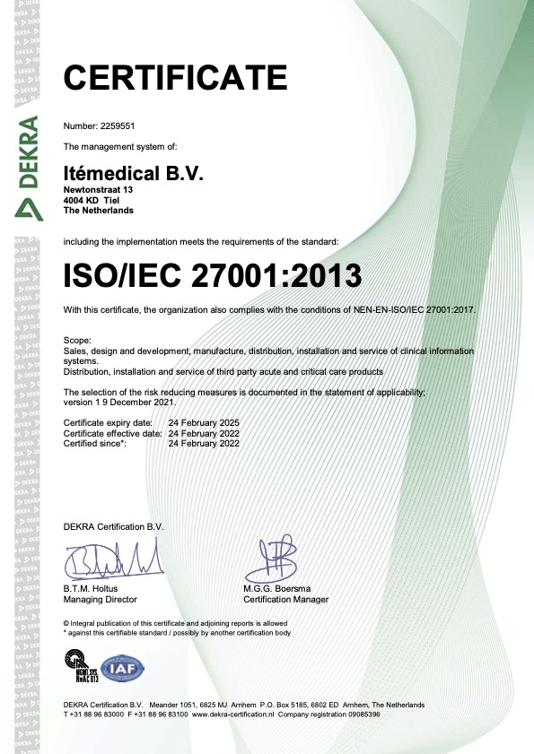 Itémedical certificering: ISO/IEC 27001:2013