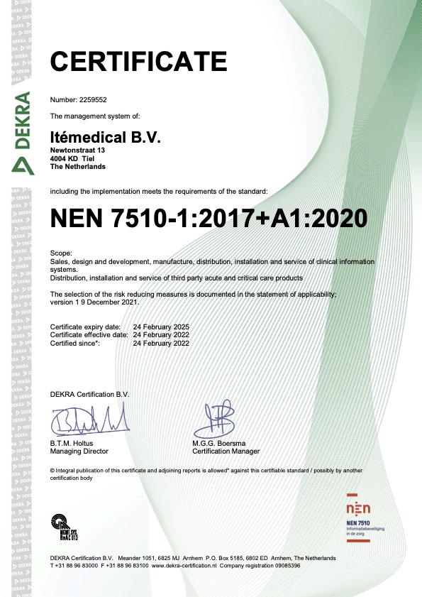 Itémedical certificering NEN 7510-1: 2017+A1:2020
